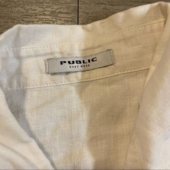 NWOT public easy wear white 100% linen button down with front pockets - Picture 4 of 7